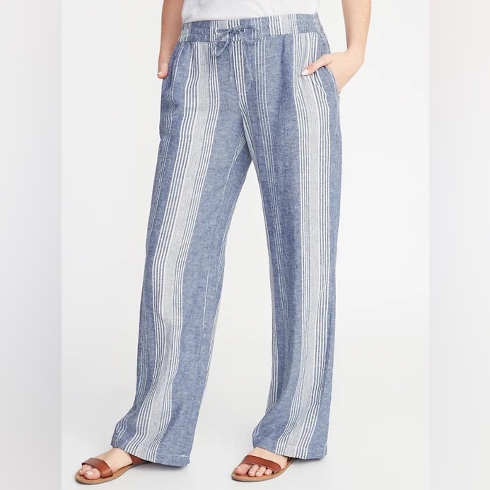 Old Navy Wide Leg Pull On Stripe Linen Pants